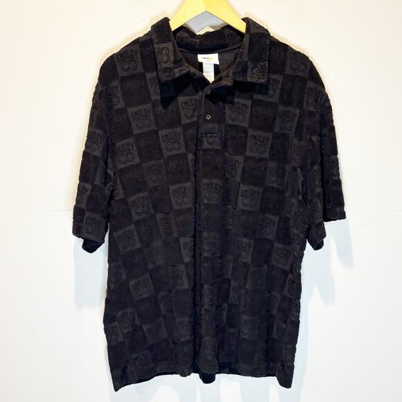 Smiley x H & M Black Terrycloth Short Sleeve Polo Shirt - size XL - Picture 1 of 6